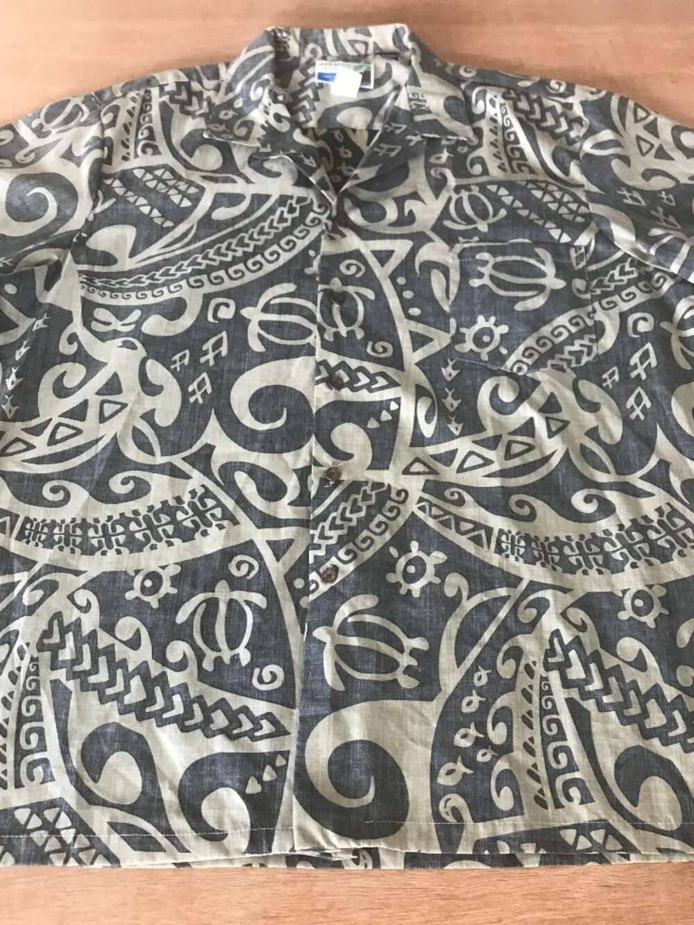 Makapuu Hawaiian Shirt Men 2XL Black Geometric Tribal Button Up Pocket Collared